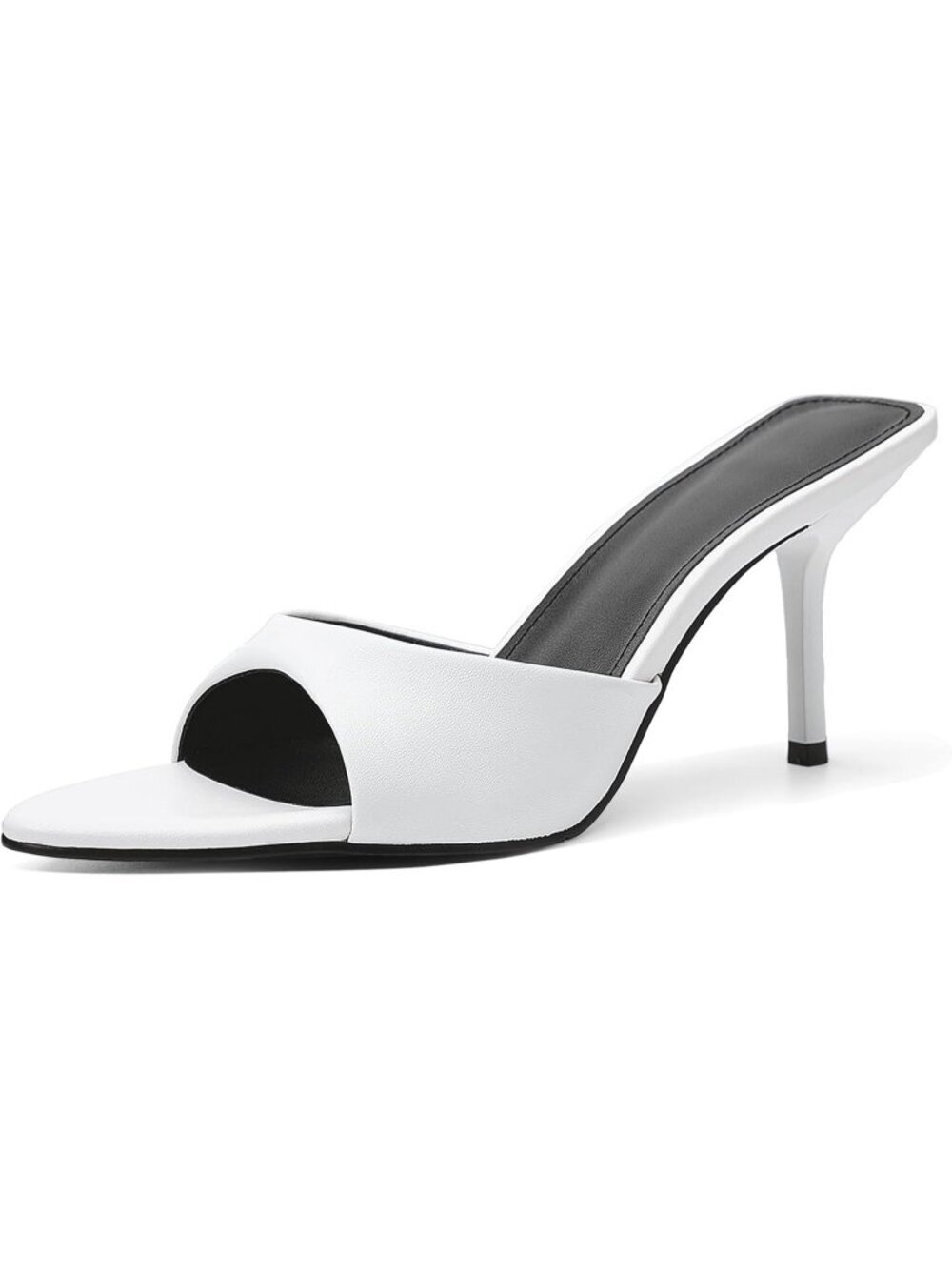 Women's White Rubber Pointed Toe Mule Open Toe Kitten Party Wedding Heel